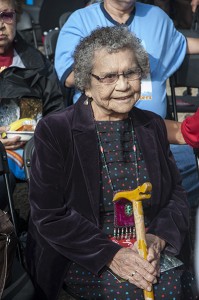 Lower Elwha Klallam Tribe elder Adeline Smith, at the September 2011 Elwha River Dam Removal ceremony. She passed away March 13, 2013.